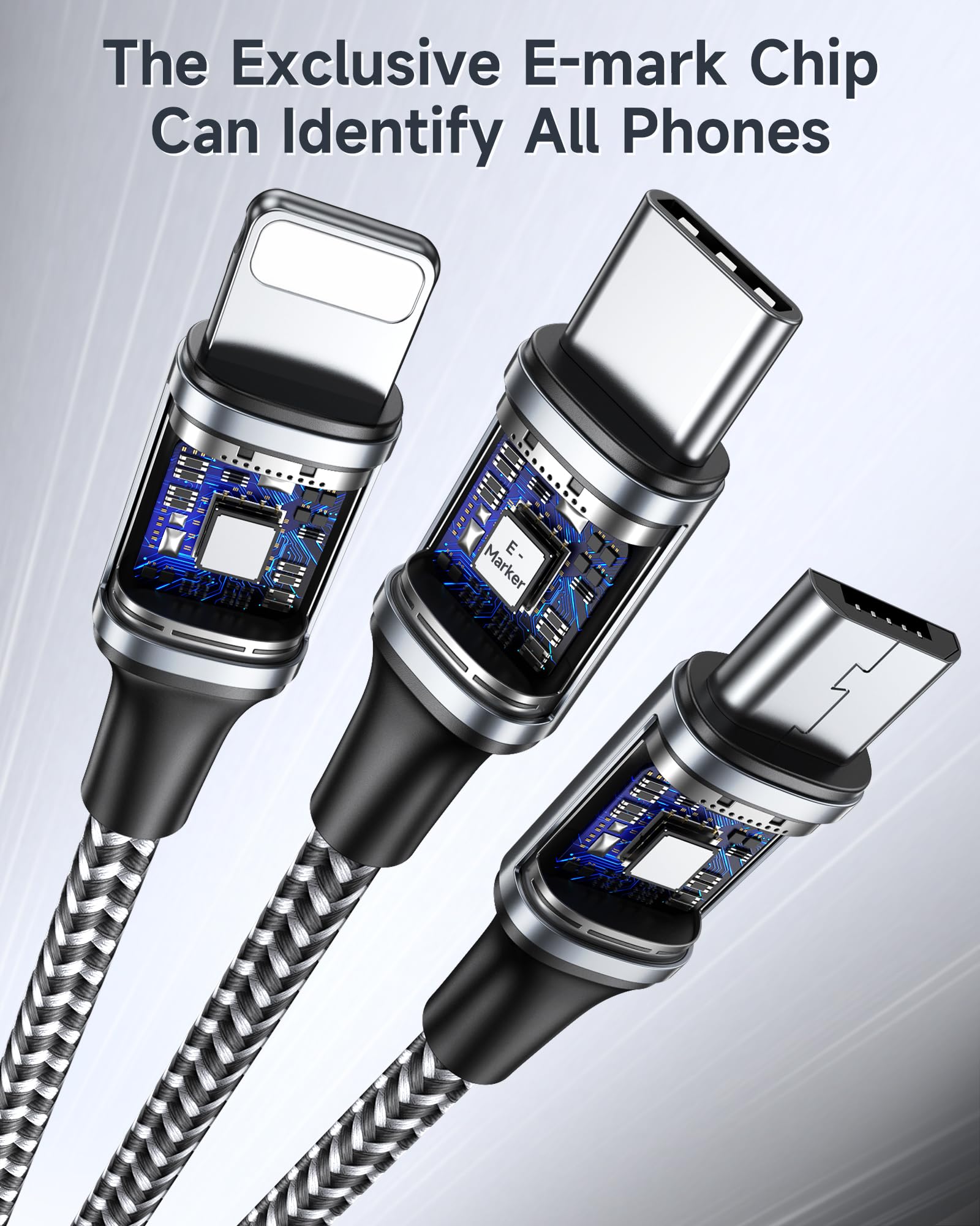 RAVIAD 100W USB C auf Multi USB Kabel [1.2M] 3 in 1 Ladekabel mit E-Mark Chip Schnellladekabel USB C auf USBC[100W]+Micro[10W]+Lightning[27W] für iPhone 15/14, Galaxy S24/S23, MacBook Pro/Air, Pad 4