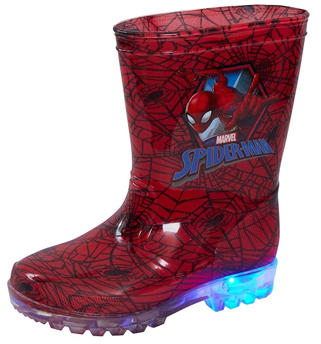 Marvel Spiderman Light Up Wellington Boots Kids Flashing Rain Snow