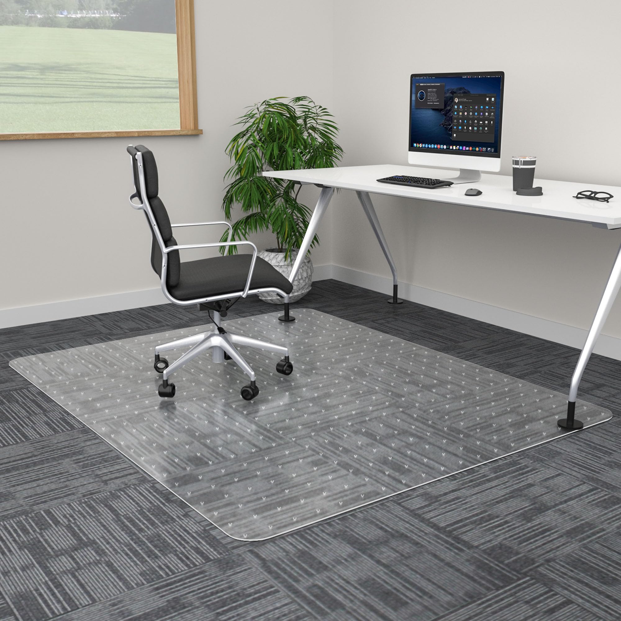 Photo 1 of 100pointONE Extra Large Office Chair Mat for Carpet, 48" x 60" Clear Desk Chair Mat for Low Pile Carpeted Floors- Easy Glide Plastic Floor Mat for Office Chair on Carpet