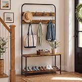 YESHOMY Hall Tree with Bench and Shoe Storage, Rustic Brown | 3-in-1 Coat Rack with Double Hooks, 31.3" Narrow Entryway Organizer with 220 lb Bench