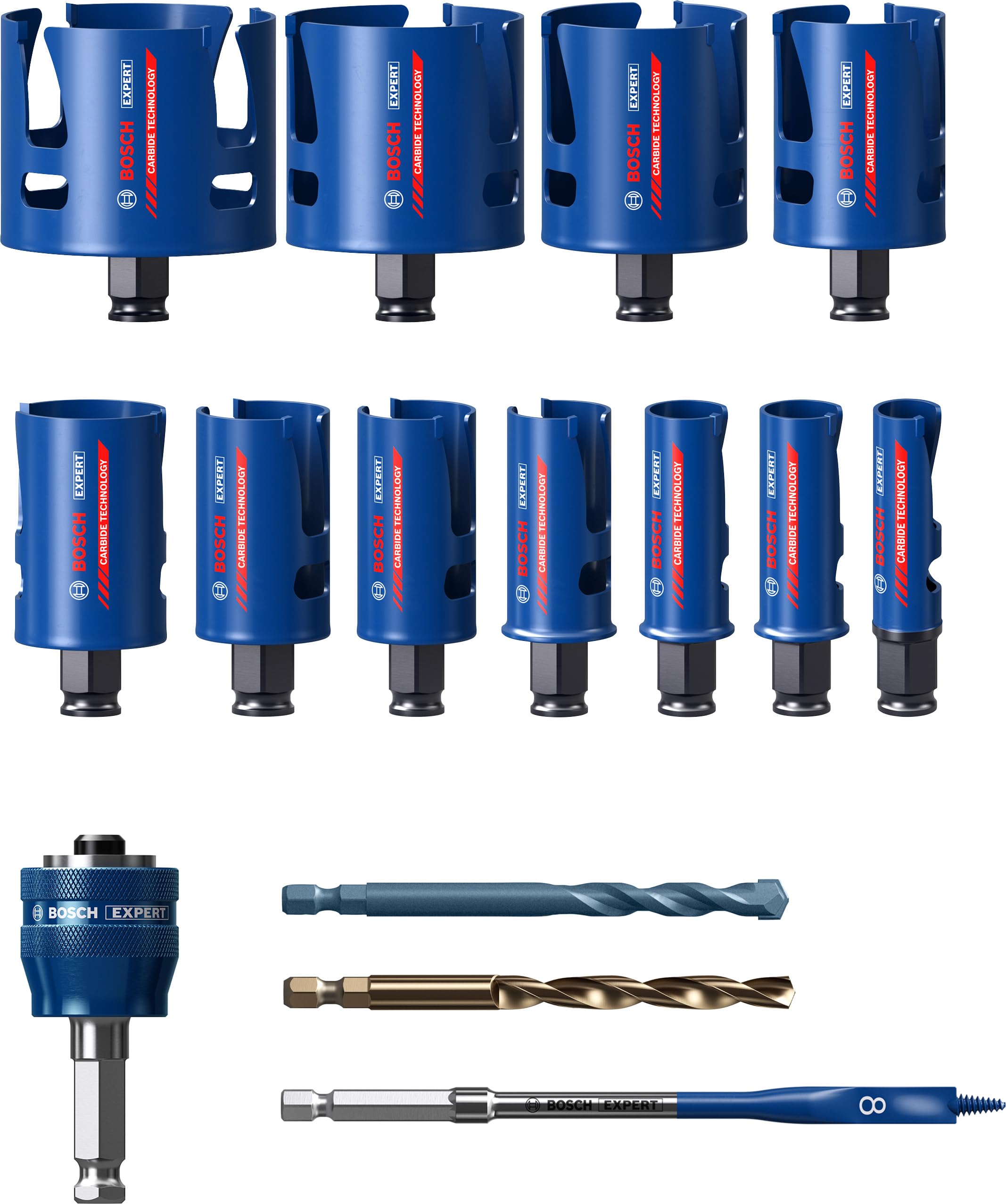 Bosch 11x Expert Construction Material Hole Saw Set (for Softwood, Chipboard, Ø 20-76 mm, Professional Accessory Rotary Drill/Drivers)