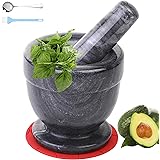 Mortar and Pestle Marble Set for Spices Pestos Seasonings Pastes Guacamole Bowl herb grinder Easy to Clean INCLUDED:Silicone 