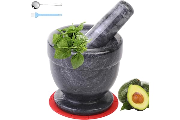 Mortar and Pestle Marble Set for Spices Pestos Seasonings Pastes Guacamole Bowl Herb Grinder Easy to Clean Included:Silicone