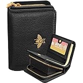 Bistup Credit Card Holder Wallet for Women Cute Leather Ladies Teen Girls Female Cardholder Wallets Accordion Purse Small Medium Aesthetic Print Bee Unique Modern Luxury Rfid Zipper Around