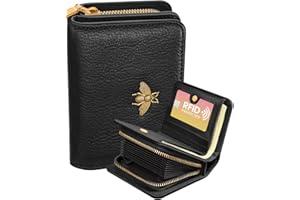 Bistup Credit Card Holder Wallet for Women Cute Leather Ladies Teen Girls Female Cardholder Wallets Accordion Purse Small Medium Aesthetic Print Bee Unique Modern Luxury Rfid Zipper Around