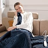 Heated Blanket Electric Throw 50"x60" Heating Blanket 450gsm Ribbed Flannel Sherpa Ultra-Soft with 5 Heating Levels and 4 Hour Auto Off, ETL & FCC Certified Electric Blanket, Great Winter Gift