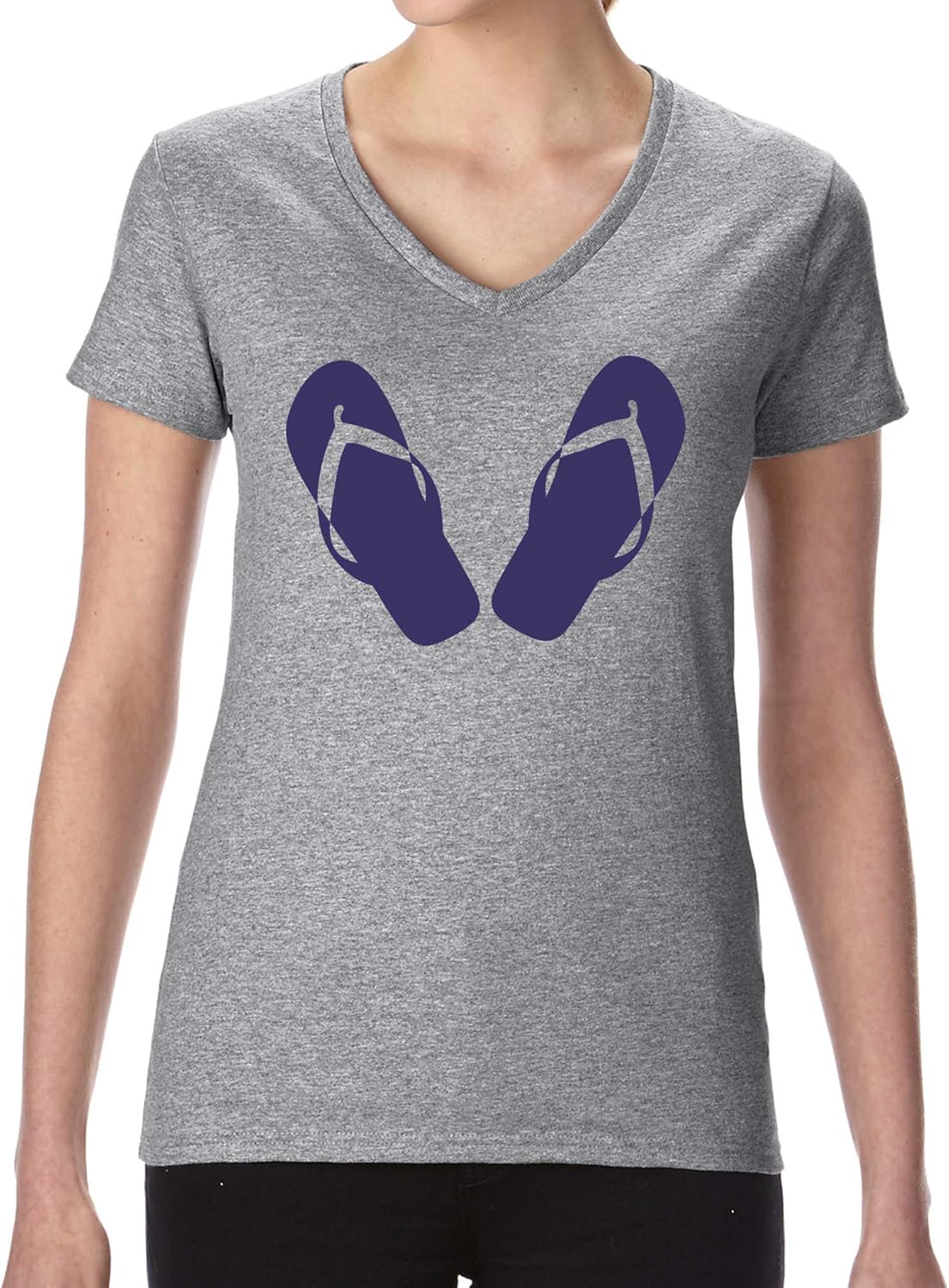 Comedy Shirts - Badeschlappen - Damen V-Neck - V-Ausschnitt, 100% Baumwolle, Kurzarm Top Basic