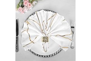 EFAVORMART.COM Efavormart 5 Pack | 20"x20" Modern White Polyester Linen Dinner Napkins with Gold Foil Geometric Pattern