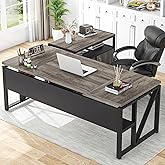 Tribesigns L Shaped Desk with Drawer Cabinet, 63" Executive Computer Desk and lateral File Cabinet, 2 Piece Home Office Furniture with Drawers for Hanging File, Doors with Locks (Gray, 63 inches)