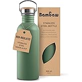 Bambaw Stainless Steel Water Bottle, 500 ml, Green Water Bottle, Non-Insulated Sports Bottle, Children's Metal Bottle, Bicycle Bottle, BPA-Free – Sage Green