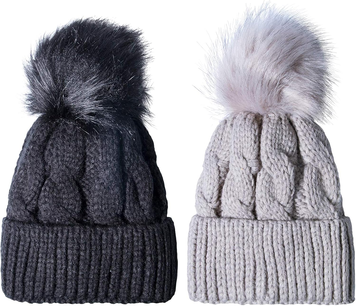 1-2 Pack Toddler Kids Winter Warm Fleece Lined Beanie Hats for Boys and Girls Crochet Hairball Knit Cap (1-6 Years): Clothing