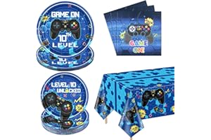 Video Game Birthday Decorations for Boys, 61 Pcs Level Up Birthday Party Decorations, Including Video Game Plates Napkins Tab