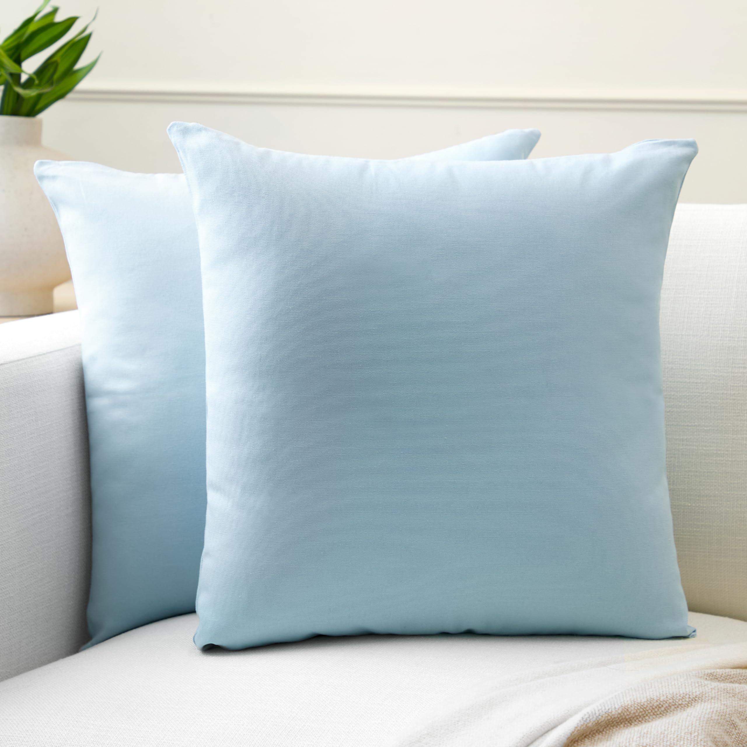 Encasa XO Cotton Throw Pillow Covers Set of 2 I 18x18 in (45x45 cm) - Ice Blue I No Insert I Plain Square Pillowcases I Machine Washable | Indoor Use Only