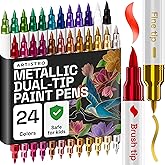 ARTISTRO 24 Metallic Acrylic Paint Markers - Paint Pens for Calligraphy, Brush + Fine Tips - Vision Board Supplies - Kit for Scrapbooking and Journaling - Art Supplies for Adults, Teens, Kids