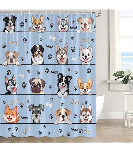 Niedlicher Kinder-Duschvorhang Mit Regenhund – Buntes Corgi-Muster, 183x213 Cm, Wasserdicht