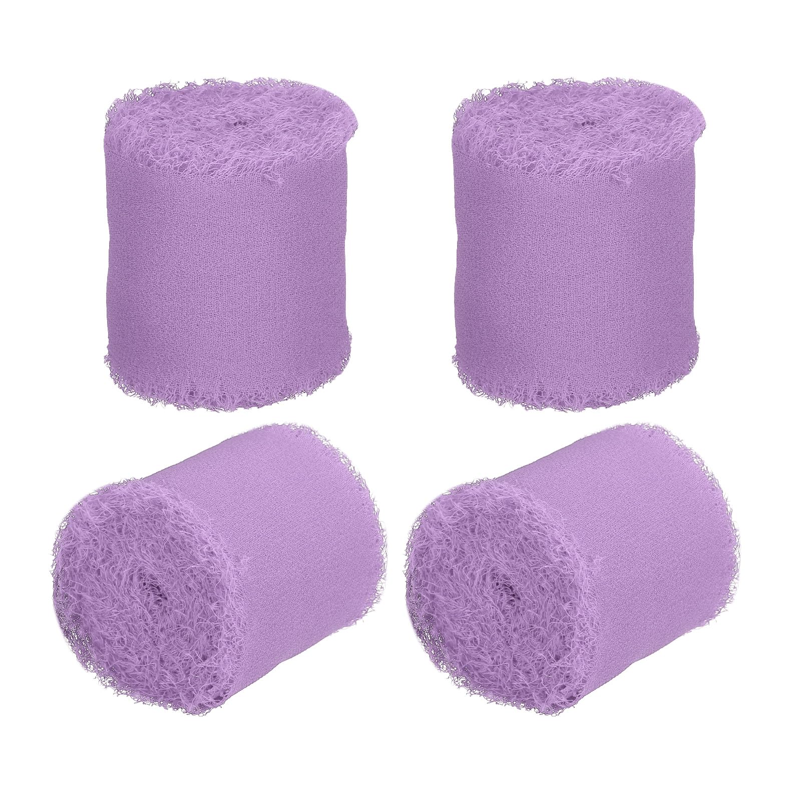 PATIKIL 1.5 in x 5 Yard Chiffon Ribbon, 4 Rolls Handmade Fringe Silk Ribbon Frayed Edges for DIY Decor Bridal Bouquets Wedding Invitations Gift Wrapping, Purple