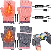 JaGely 2 Pairs USB Heated Gloves Winter Fingerless Hand Warmers Gloves Full and Half Hands Heated Mitten for Winter Indoor Outdoor Sports Work