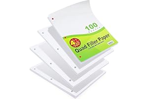 Emraw 4-1" Filler Paper Quad Ruled Loose Leaf Filler Papers Comes with a 3 Hole Punch Perfect for Data and 2D Graphs 200 Papers - 2 Pakcs of 100)
