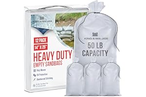 KING-A-MA-JIGS Sand Bags (12 Pack) Empty Sandbags with Ties, Heavy Duty, UV Treated (14" x 25") Non-Slip Empty Bags for Sand - (12 Pack)