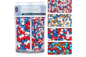 KERCKY 4th of July Sprinkles for Cake Decorating, Patriotic Gold Red White and Blue Sprinkles for Ice Cream Cupcakes Brownie Cookie Baking Topping