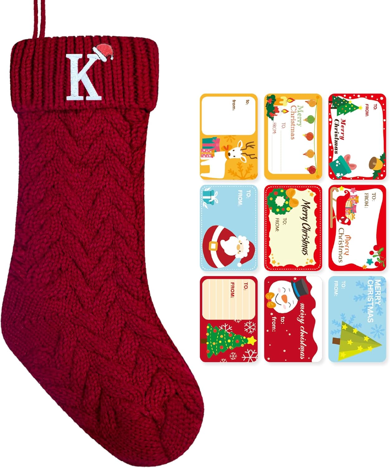 Stockings & Holders - ZGCYSMHT Christmas Stockings Personalized Custom Initials 18 Inches Knitted Christmas Stockings with Letter Fireplace Hanging Monogram Xmas Stockings for Kids,Family Holiday Party Decoration(Red K)