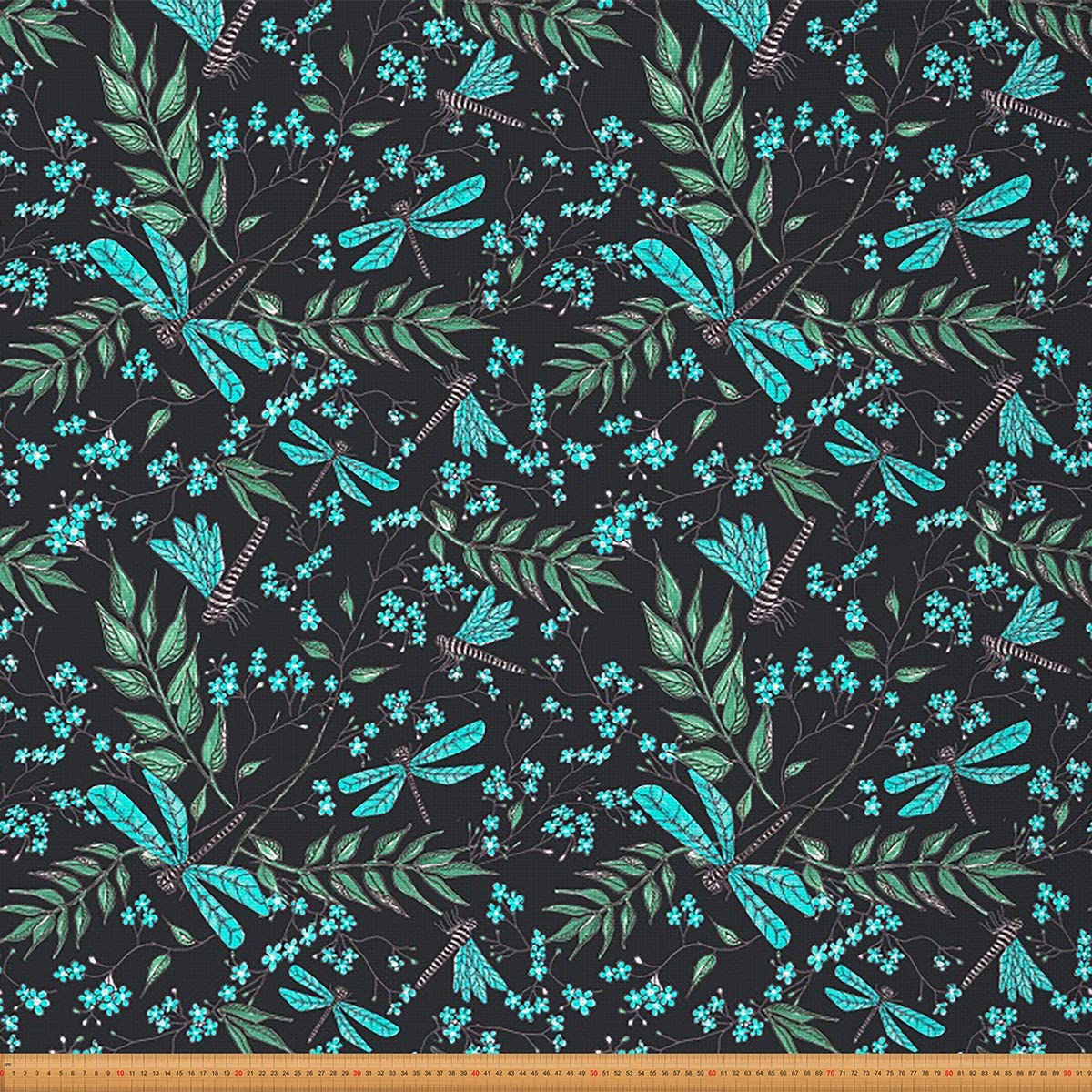 Dragonfly Upholstery Fabric - Chic Floral Branch by The Yard for Garden and DIY Projects - Outdoor Fabric, 3 Yards (L276*W150cm) Teal Black