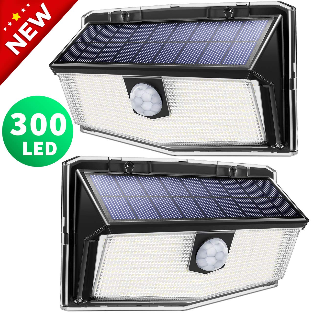 300 LED Solar Light, Solar Motion Sensor Light with 3 Optional Modes, 270°Wide Angle, IP67 Waterproof, Outdoor Solar Wall Light for Garden, Garage, Courtyard, Front Door, Swimming Pond, 2 Pack