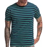 VEIISAR Men's Crewneck Striped T-Shirt Soft Elastic Cotton Tees