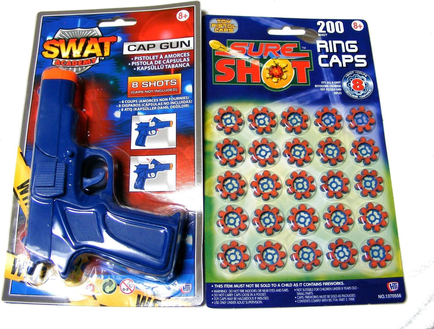 Swat Academy 17cm Blue Plastic 8-shot Cap Gun + 200 Caps