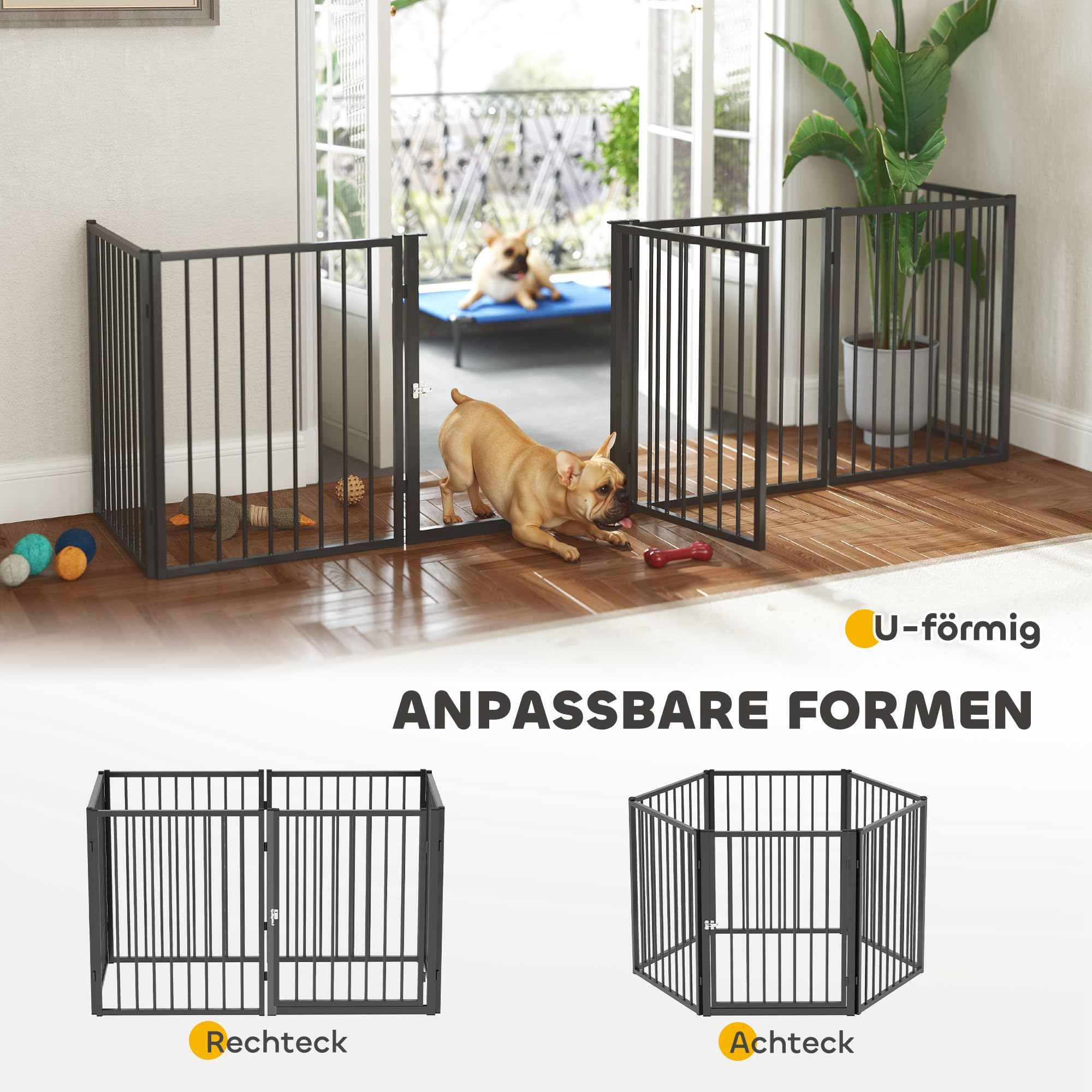 PawHut Welpenlaufstall 6-TLG Welpenauslauf mit 6 Gitterplatten Tür flexibel faltbar Freilaufgehege 76cm hoch Hundelaufstall Welpengitter für kleine und mittelgroße Hunde für drinnen, draußen, Garten 4