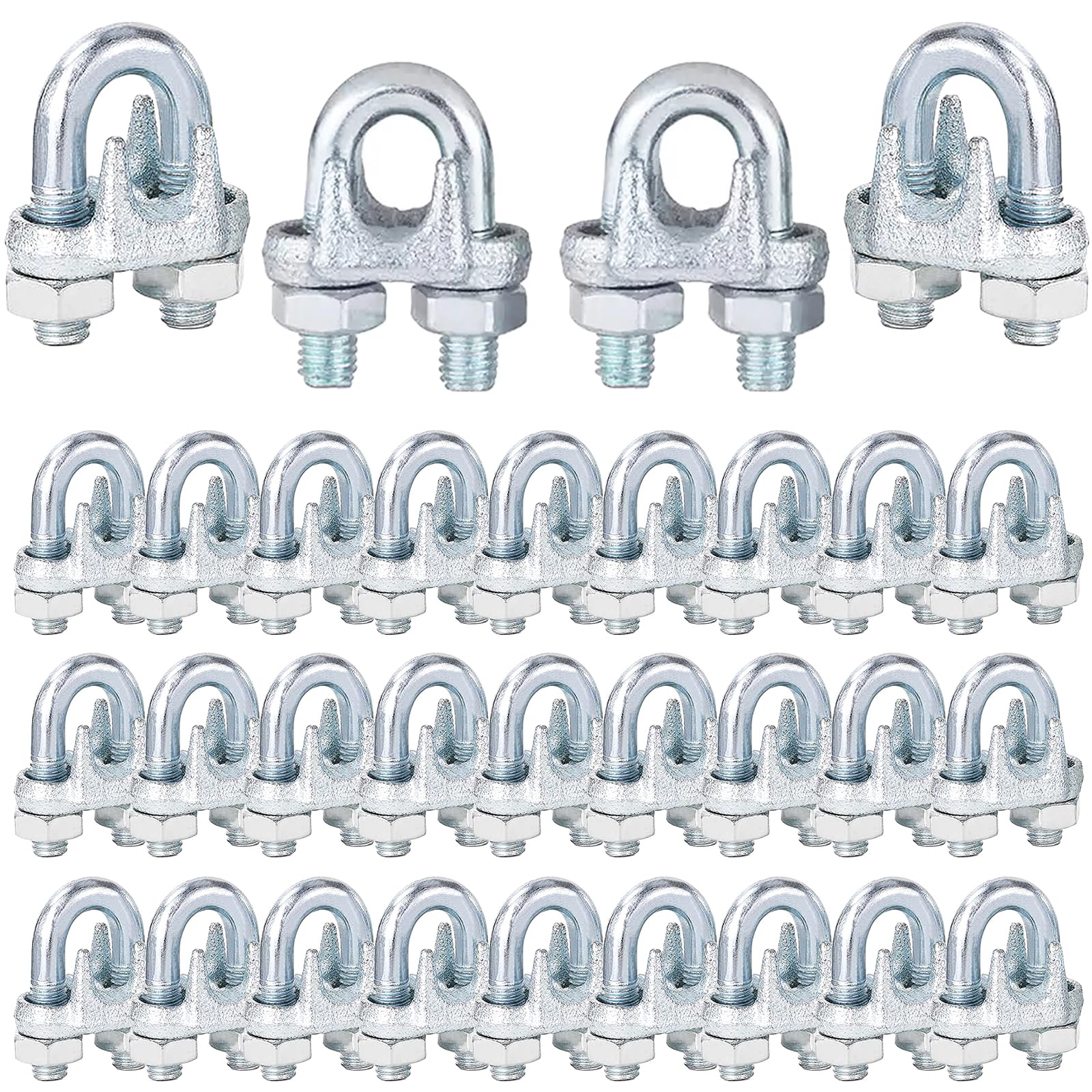 Photo 1 of 100PCS 3/8" M10 Zinc-Plated Wire Rope Clamps – Heavy Duty U-Bolt Cable Clips (Silver)