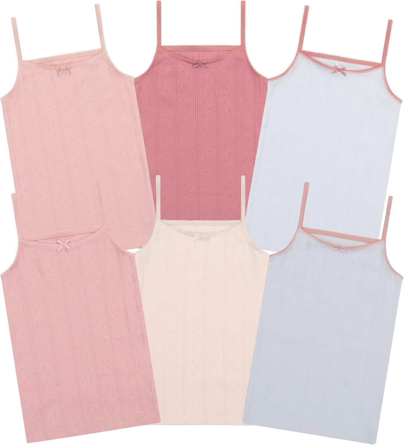 Buyless Fashion Girls Tagless Cami Scoop Neck Undershirts Cotton Tank with Trim and Strap (6 Pack): Clothing
