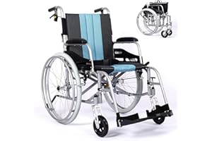 SUMELL Magnesium Lightweight Wheelchair - 21lbs Self propelled Chair with Travel Bag and Cushion, Portable and Folding 17.5” W Seat, Park & Brake Anti Tipper, Swing Away Footrests, Ultra Light, Blue
