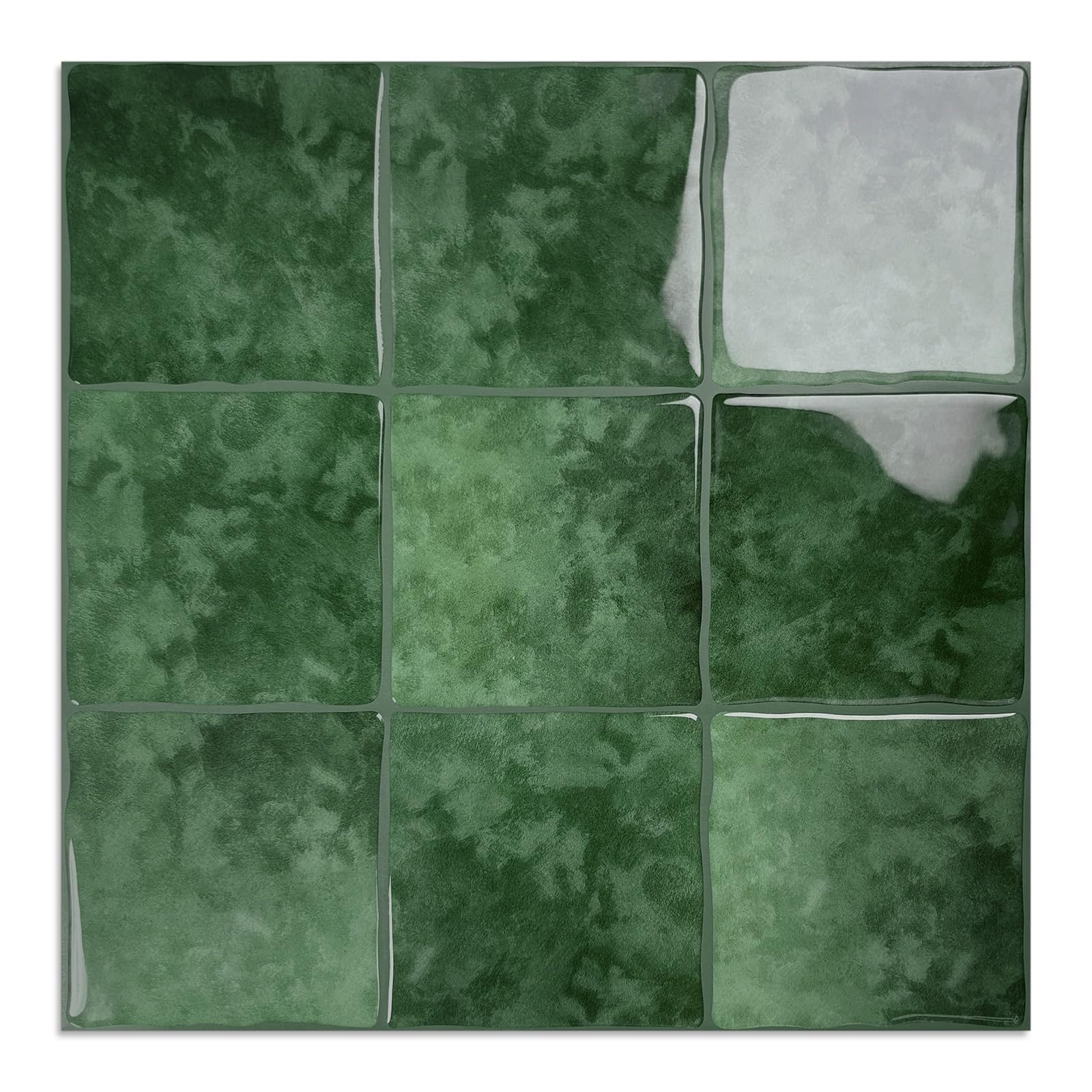 Photo 1 of 10 Sheet Thicker Peel and Stick Backsplash Tile, 12"x12" 3D Self Adhesive Square Mosaic Subway Checkered Vinyl Backsplash Stick on Wall Tiles for Bathroom, Kitchen, Living Room (10, Green)