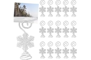 Rtteri 16 Pcs Christmas Picture Display 2 Inch Snowflake Christmas Place Card Holder Silver Photo Holders for Centerpieces Xmas Table Number Holders Card Stands for Xmas Winter Holiday Party Supplies