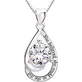 ALOV Jewelry Sterling Silver "She believed she could so she did" Cubic Zirconia Pendant Necklace