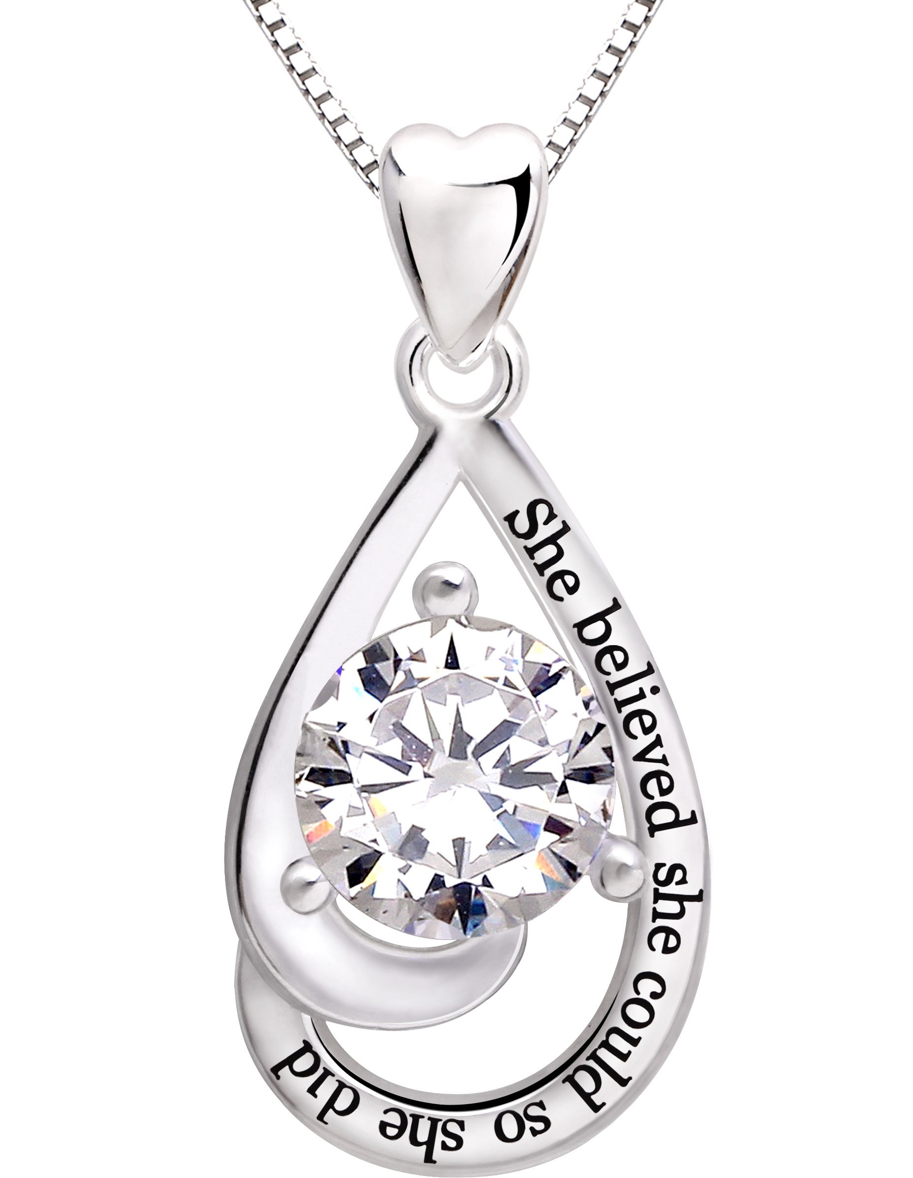 ALOV Jewelry Sterling Silver She believed she could so she did Cubic Zirconia Pendant Necklace