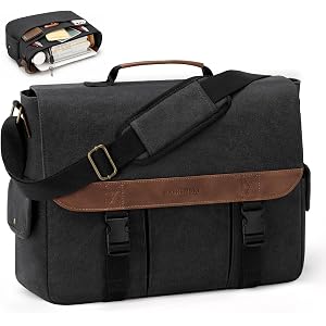 RAINSMORE Messenger Bag for Men 15.6-17.3 Inch Canvas Laptop Bag | Water-Resistant Canvas Briefcase with Multiple Compartment