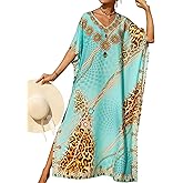 Yanziliu Women's V-Neck Batwing Sleeve Kaftan Dress Lightweight Beach Swimwear Cover Up for Mumu Tropical Vacation