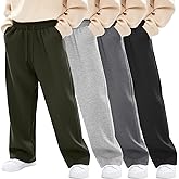 LessonZoo 4 Pack Boys Baggy Sweatpants Straight Leg Open Bottom Casual Pants Basic Elastic Waist Athletic Kids Joggers