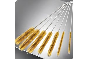NOTOKE 7 PCS Brass Wire Tube Brush Kit Wire Bottle Brushes, 11'' Long-Handle Wire Bristle Cleaning Pipe Cleaner, 6mm/8mm/10mm/12mm/15mm/20mm/22mm Brass Tube Brush for Tubes,Bottle,Keyboards,Glass