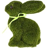 Ipetboom Green Flocked Bunny: 1pc Flocked Easter Bunny Figurine ed Rabbit Imitated Rabbit Crafts Easter Decorations, Fuzzy Moss Decor Green Grass Bunnies