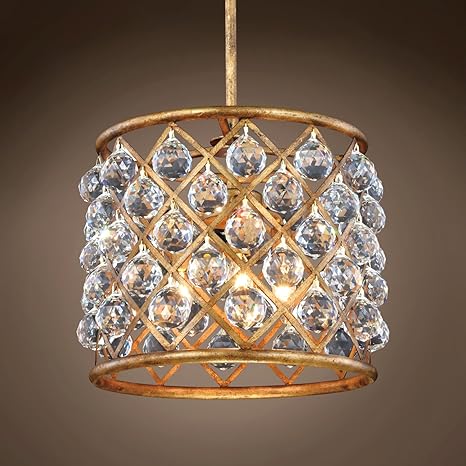 Crystal Grid 4 Light 14 Antique Gold Clear Crystal Chandelier