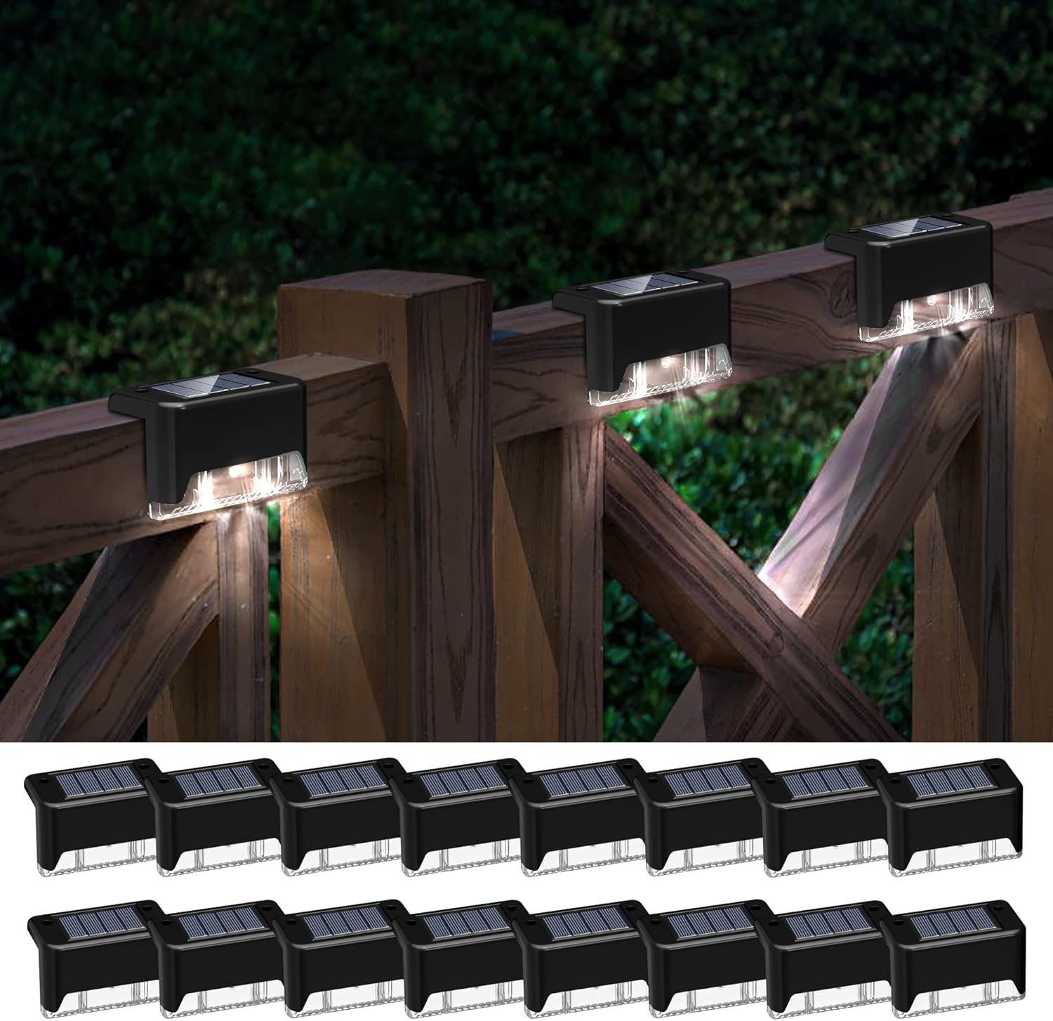Lighting - Otdair Solar Deck Lights, 16 Solar Step Lights Waterproof LED Solar Stair Lights, Outdoor Solar Fence Lights for Deck, Stairs, Step, Yard, Patio, and Pathway (White), Black