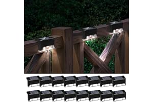 Otdair Solar Deck Lights, 16 Solar Step Lights Waterproof LED Solar Stair Lights, Outdoor Solar Fence Lights for Deck, Stairs, Step, Yard, Patio, and Pathway (White), Black