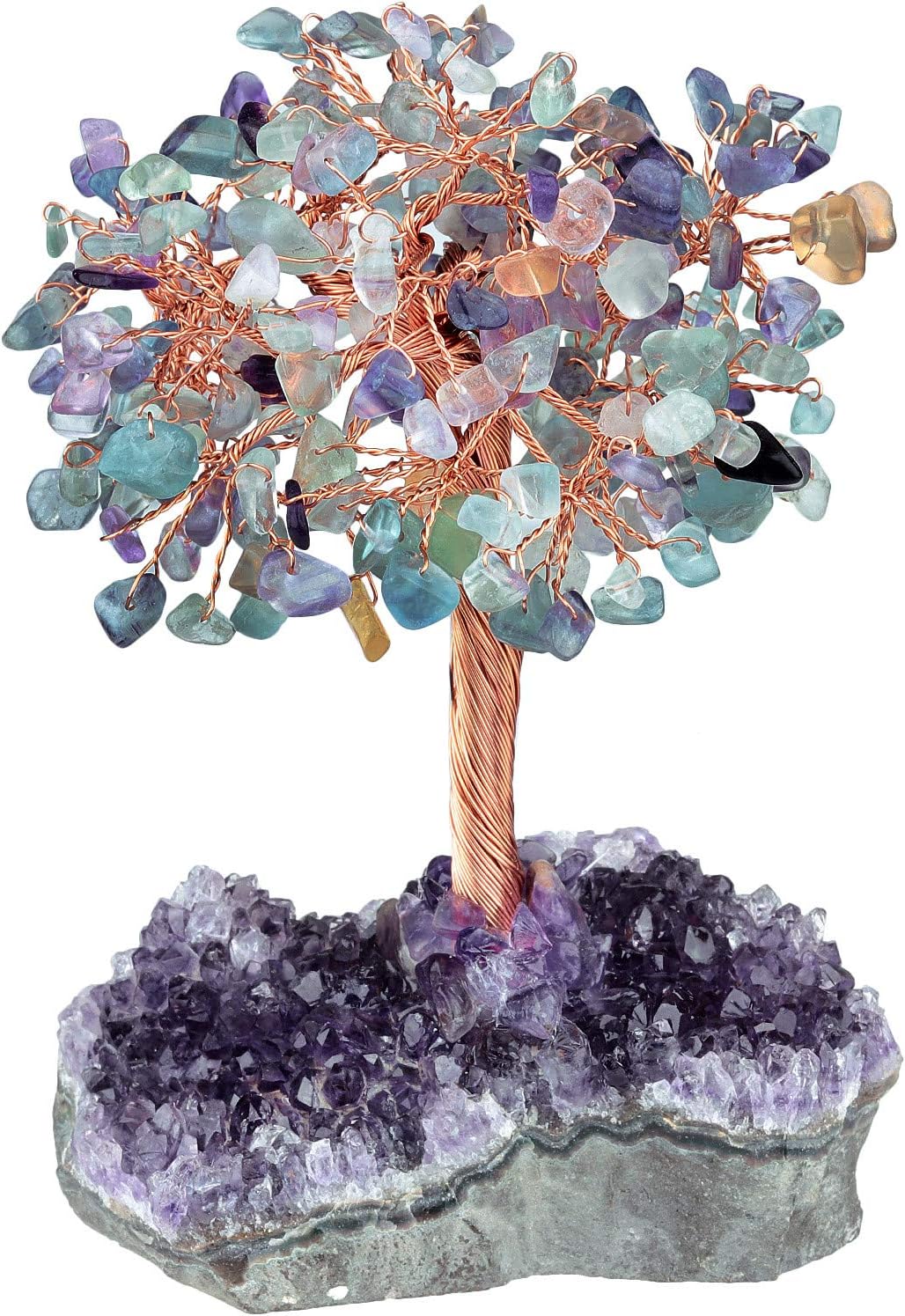 rockcloud Natural Fluorite Stone Money Tree with Amethyst Quartz Crystal Cluster Base Bonsai Tree Feng Shui Desk Decoration for Wealth and Luck 4.5"-6": Home & Kitchen