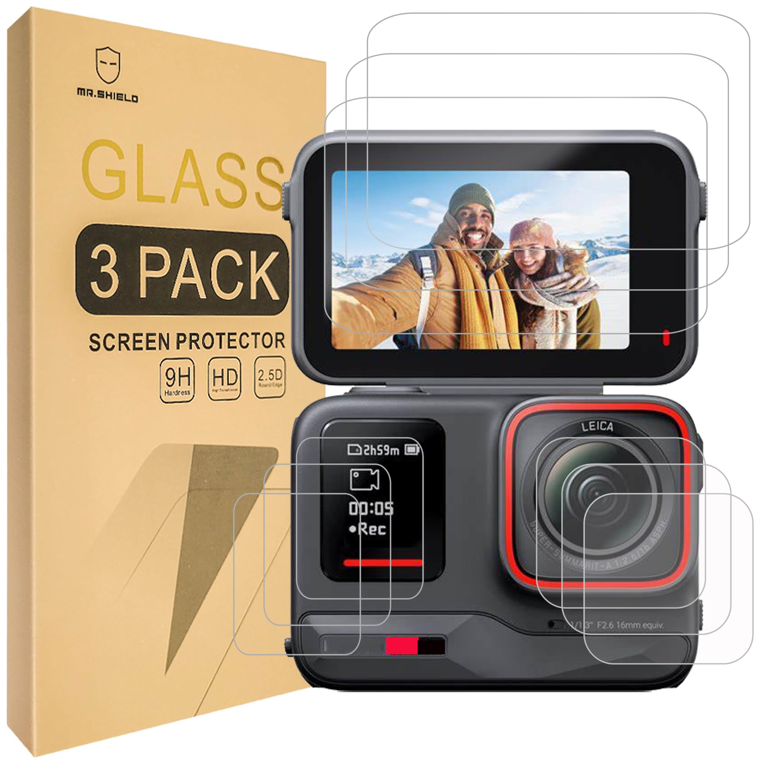Photo 1 of Mr.Shield Screen Protector compatible with Insta360 Ace Pro [Not for Insta360 Ace] Camera [3+3 Pack] [Tempered Glass] [Japan Glass with 9H Hardness]