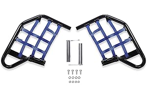 HECASA Nerf Bars Foot Pegs Compatible with All Years Yamaha Raptor 700 YFM 700 YFM700 YFM700R Side Steps Heel Guards (Black Nerf + Blue Nets)