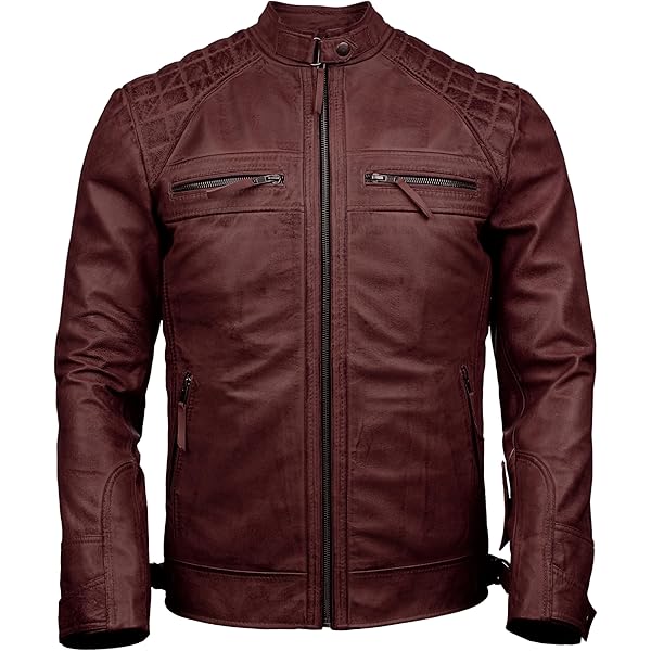 A1 Fashion Goods Mens Leather Biker Jacket Vintage Sky Blue Band