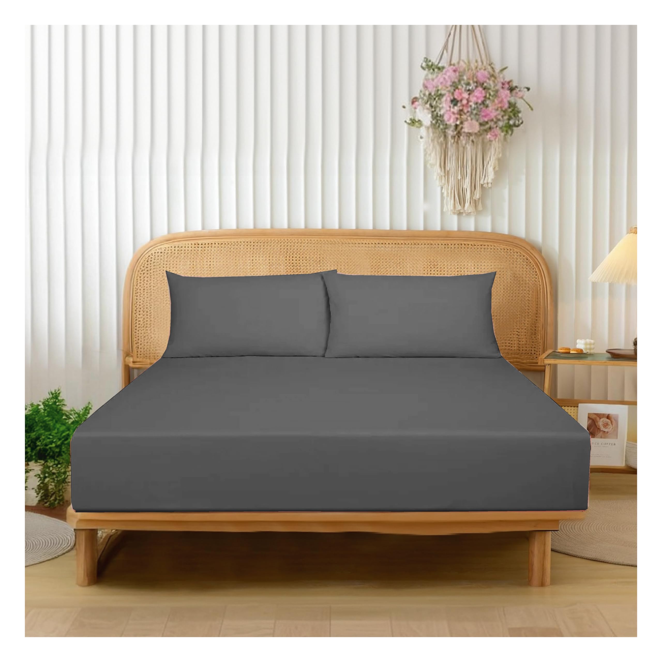 Funky Gadgets Fitted Sheets Single Extra Deep Pocket 16 Inch (40cm) 90 GSM Soft Brushed Microfiber Bed Sheets Easy Care Bottom Sheet Charcoal (90 X 190cm)